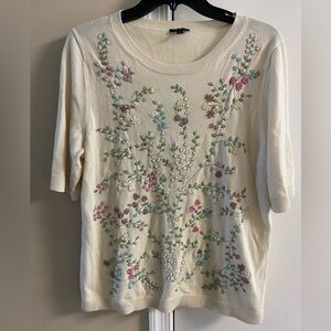 Talbots gorgeous beaded top knit short sleeves pastel colors floral. Large